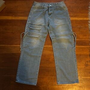 Wide leg cargo jeans.